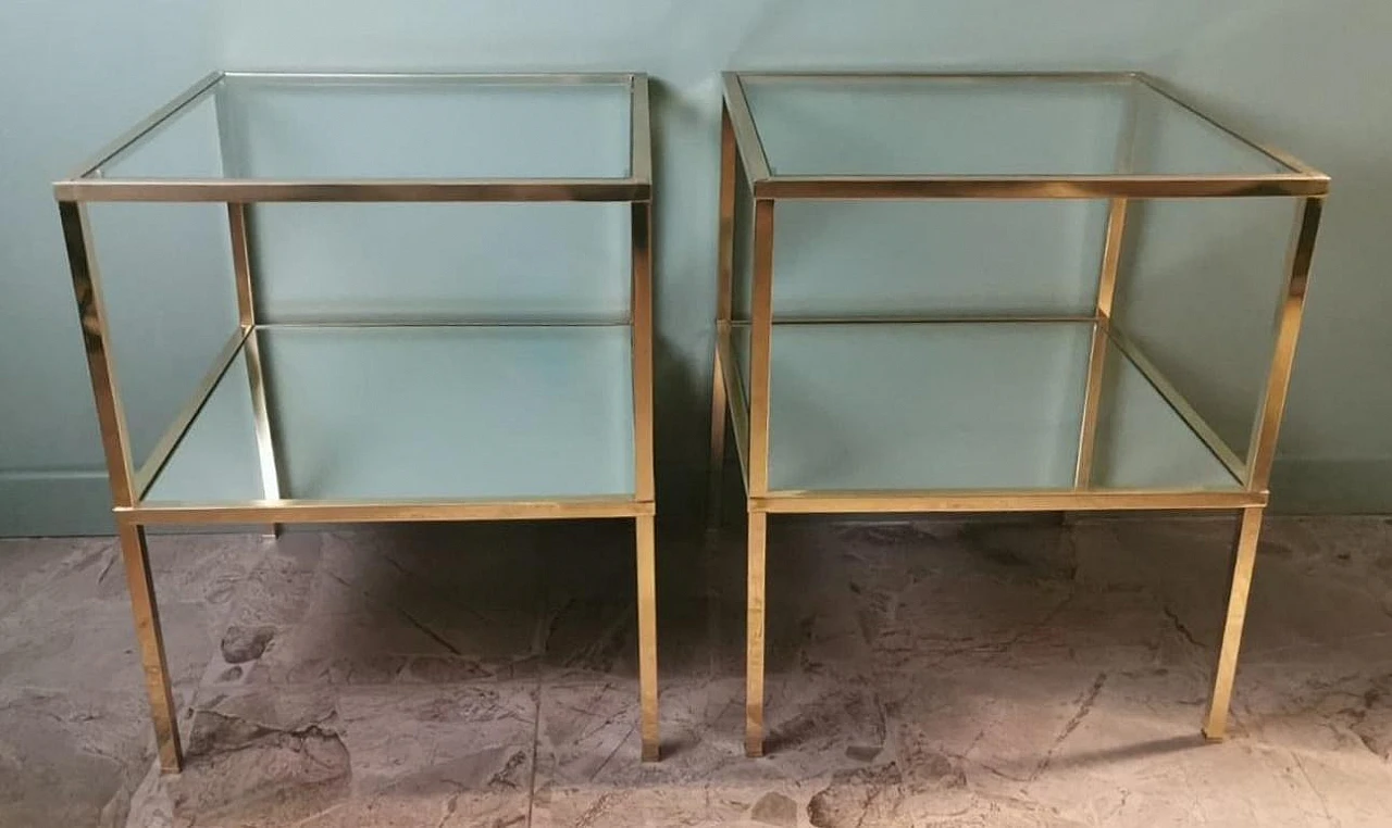 Pair of brass coffee tables with glass tops and mirror, 1970s 3