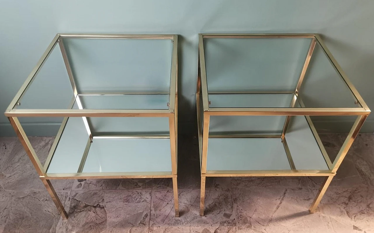 Pair of brass coffee tables with glass tops and mirror, 1970s 5