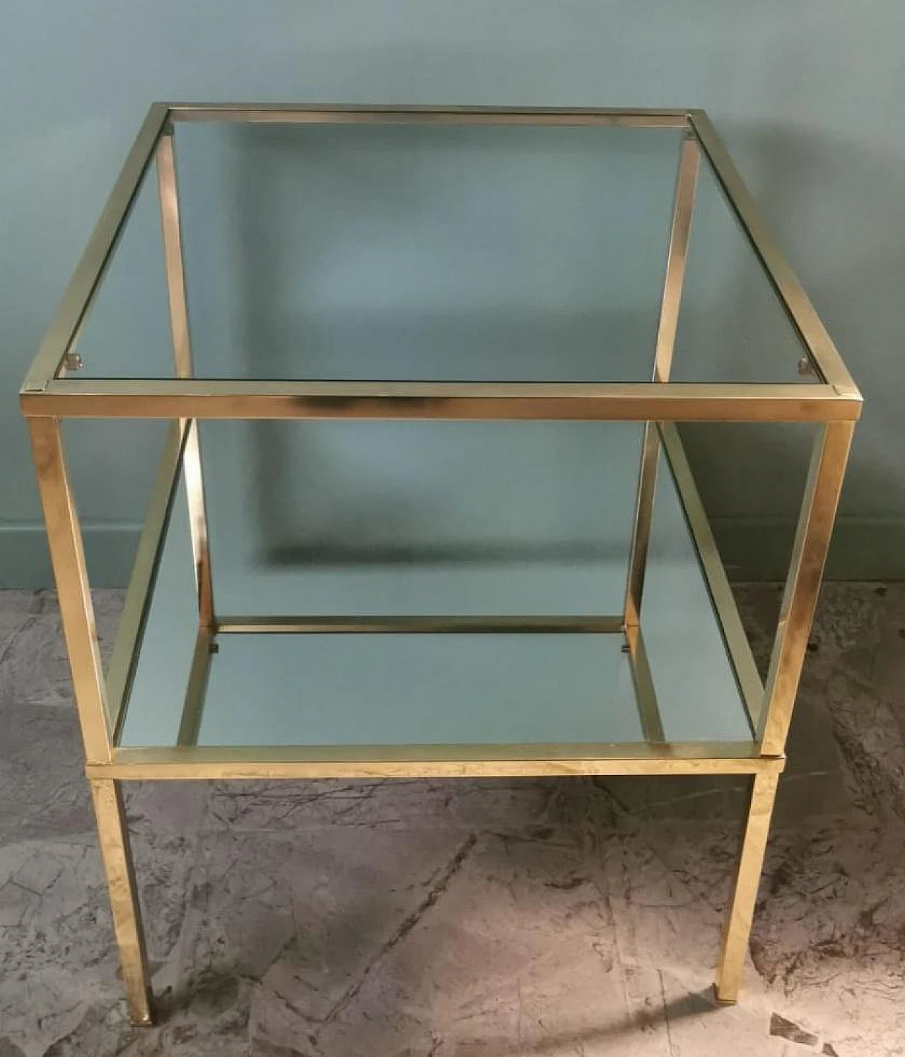 Pair of brass coffee tables with glass tops and mirror, 1970s 6