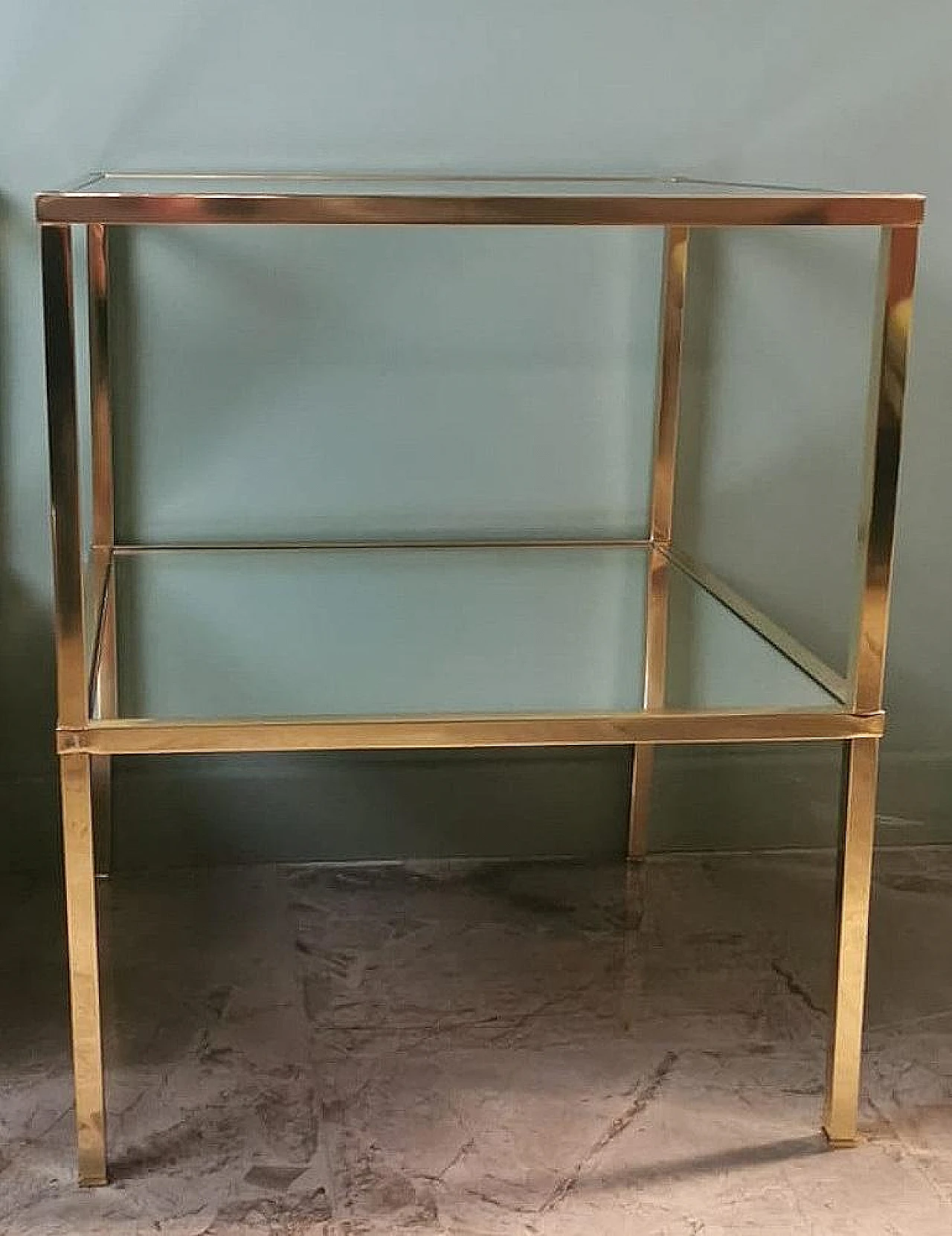 Pair of brass coffee tables with glass tops and mirror, 1970s 7