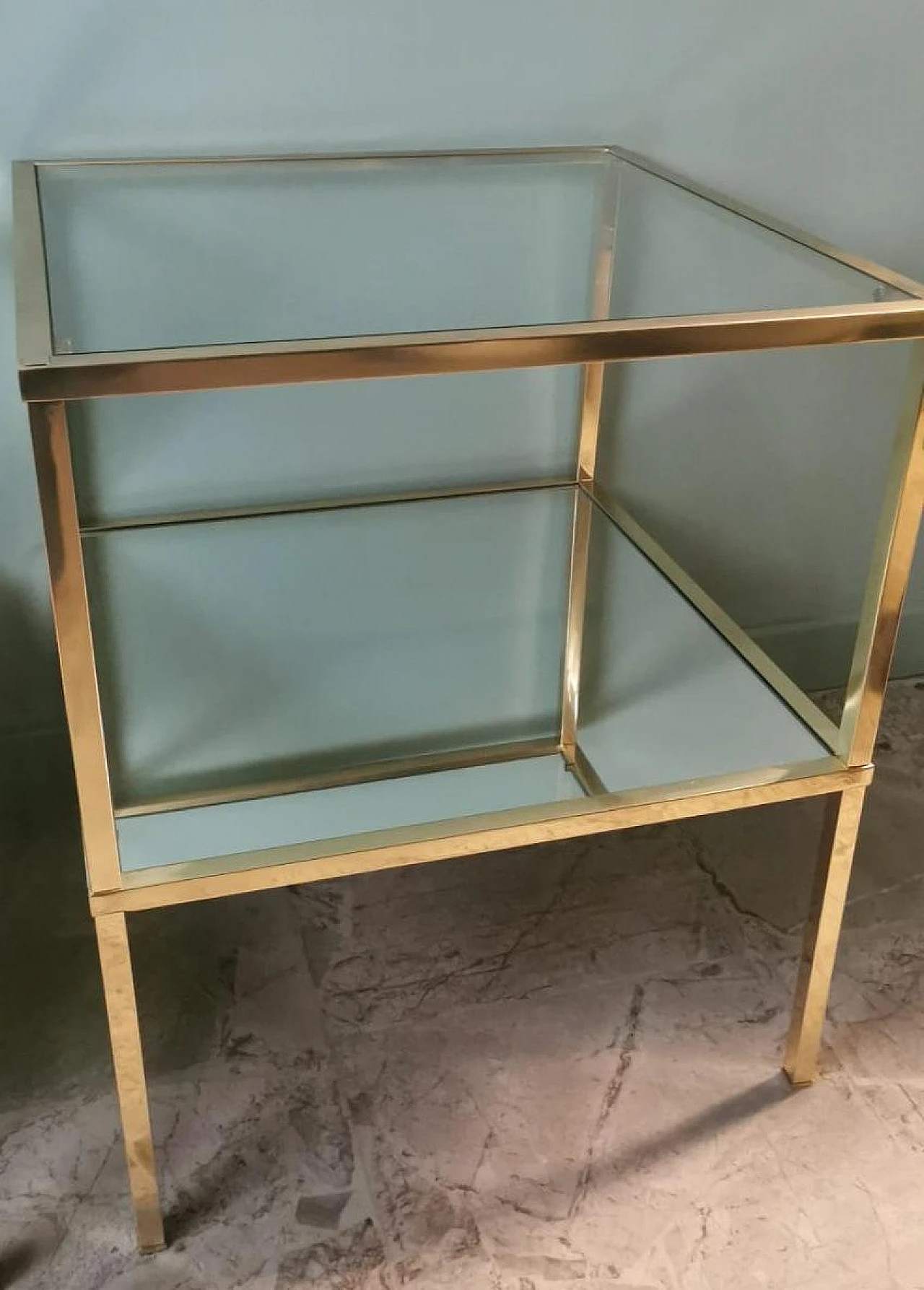 Pair of brass coffee tables with glass tops and mirror, 1970s 8