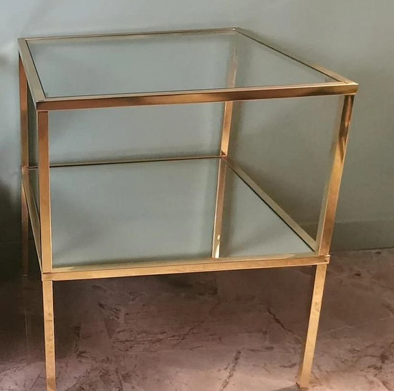 Pair of brass coffee tables with glass tops and mirror, 1970s 9