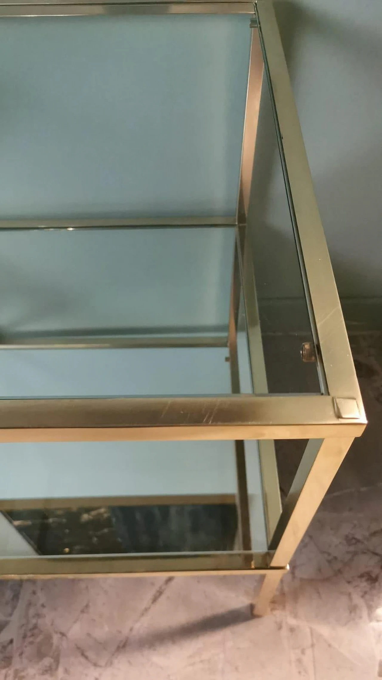 Pair of brass coffee tables with glass tops and mirror, 1970s 13