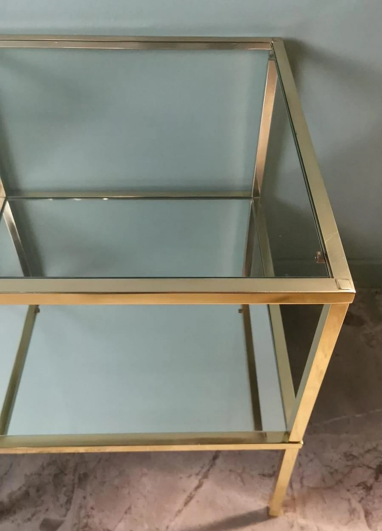 Pair of brass coffee tables with glass tops and mirror, 1970s 16