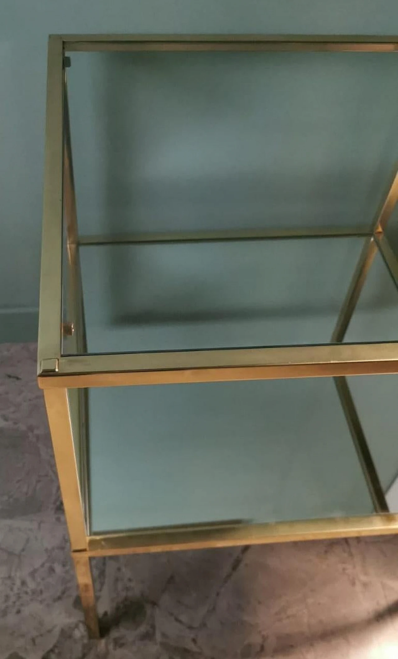 Pair of brass coffee tables with glass tops and mirror, 1970s 17