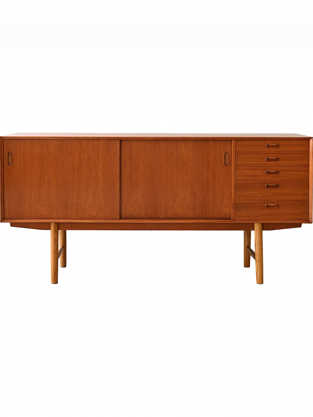 Credenza scandinava in teak e rovere con ante e cassetti, anni '60 17