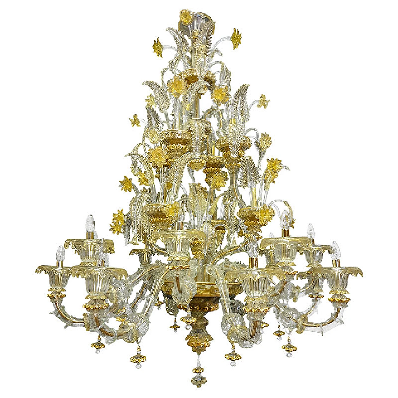 Rezzonico style Murano glass chandelier in gold crystal, 1940s 1