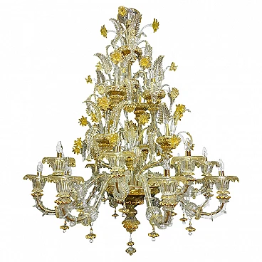 Rezzonico style Murano glass chandelier in gold crystal, 1940s