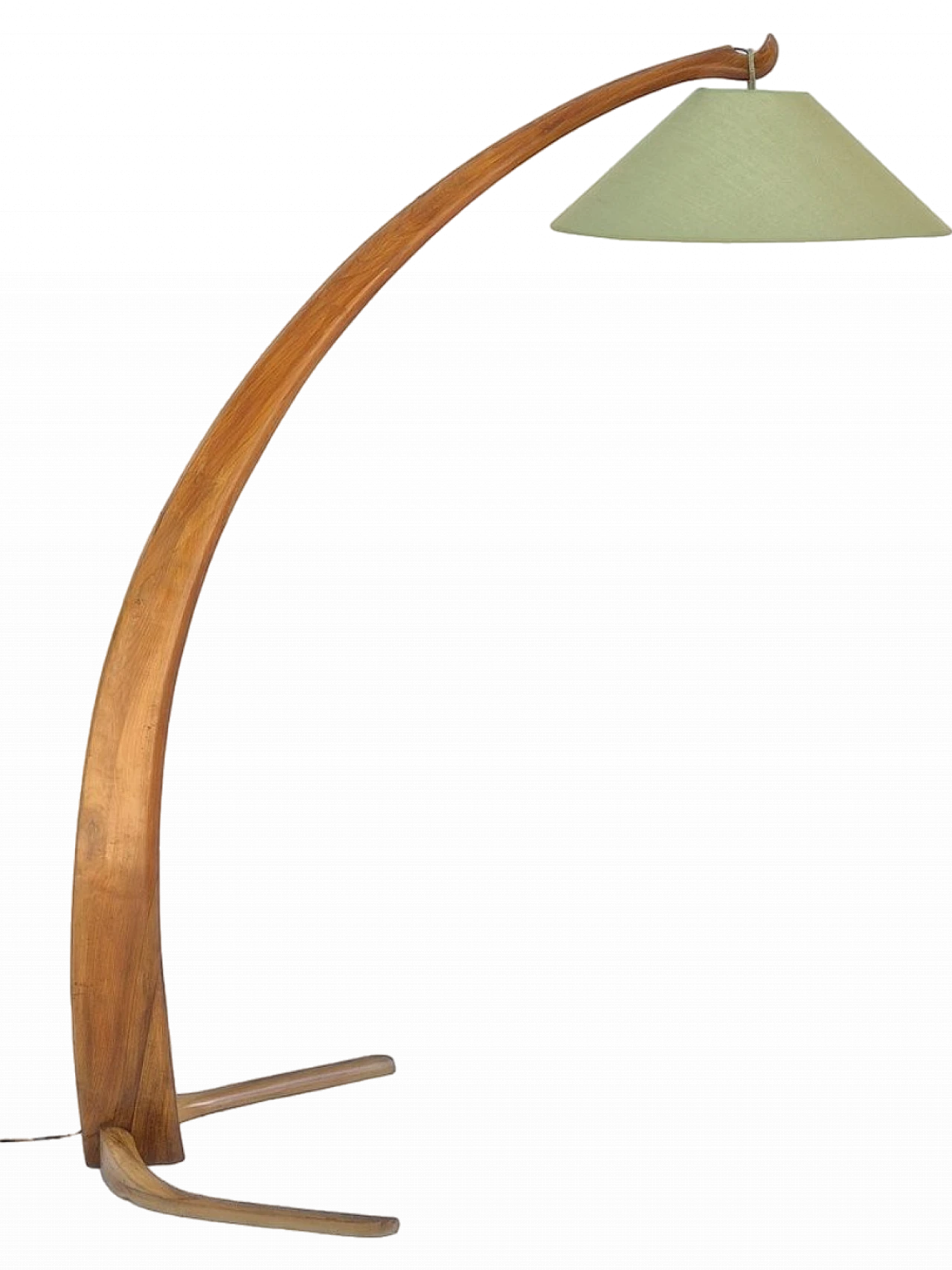 Arc floor lamp with cherry wood structure & fabric lampshade, 1940s 12