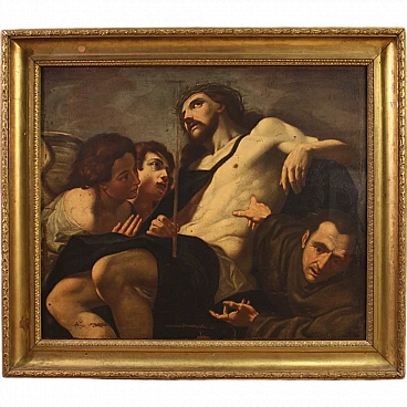 Christ loved by angels and saint, oil painting on canvas, 17th century