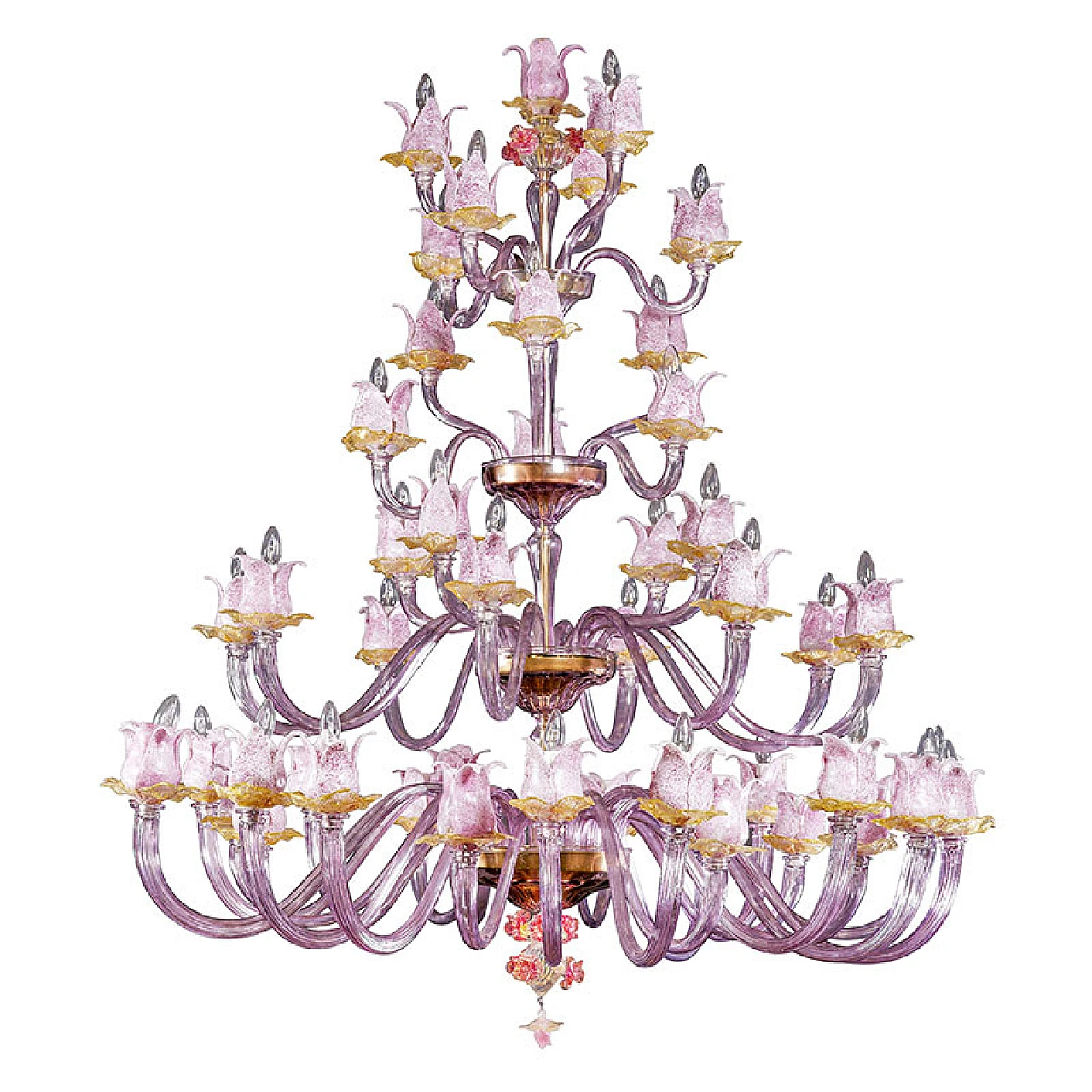 Magnolia chandelier in pink & amber Murano glass, 1940s 1