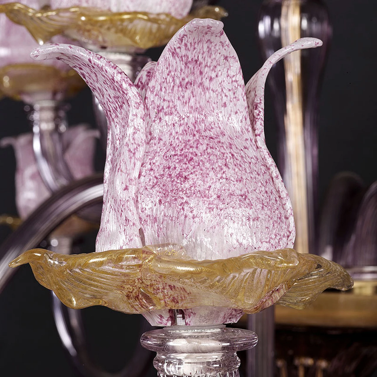 Magnolia chandelier in pink & amber Murano glass, 1940s 8