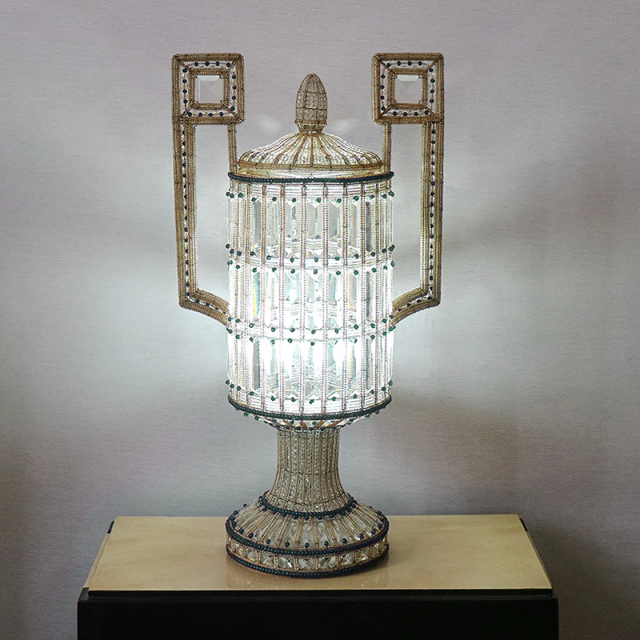 Pair of Art Déco table lamps in glass & metal, 1940s 2