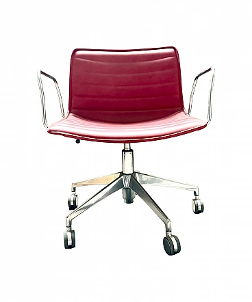 Catifa 53 swivel chair in red leather by L. A. Molina for Arper, 2000s