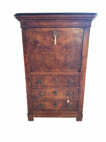Three-drawers secrétaire in walnut feather, 19th century