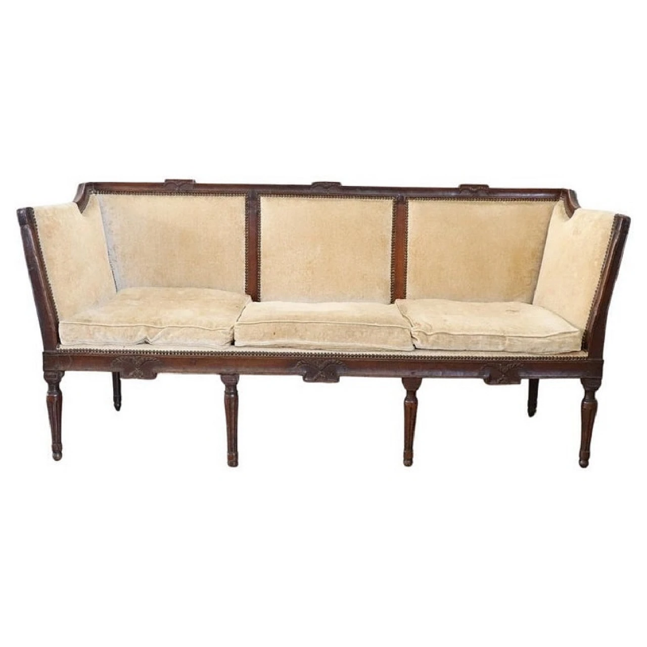 Walnut sofa with padded seat & velvet upholstery, 18th century 1