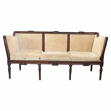 Walnut sofa with padded seat & velvet upholstery, 18th century