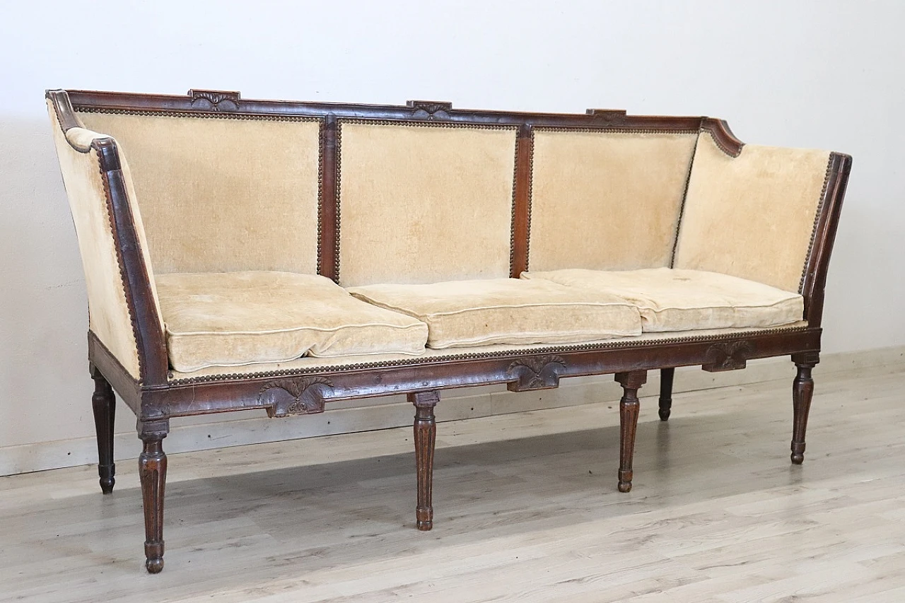 Walnut sofa with padded seat & velvet upholstery, 18th century 2