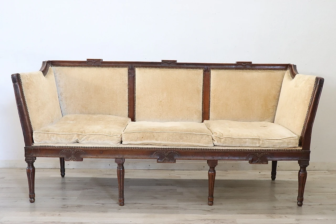 Walnut sofa with padded seat & velvet upholstery, 18th century 3