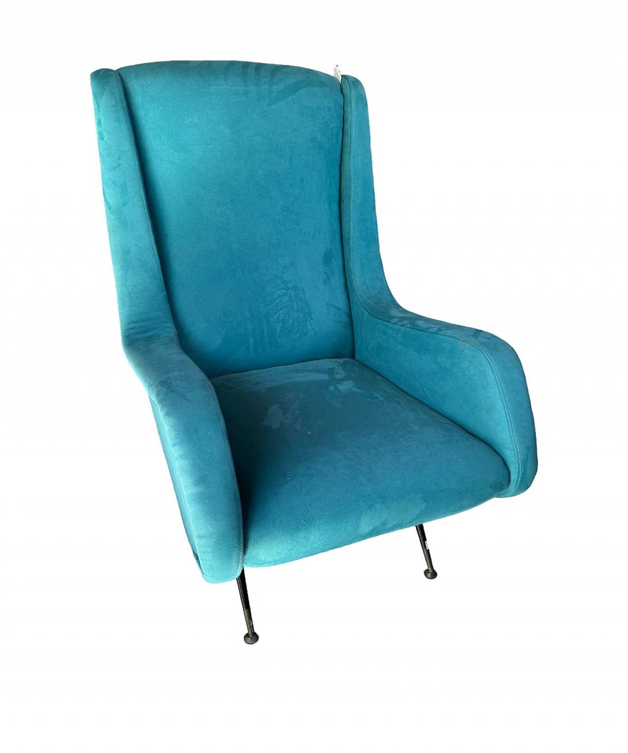 Blue armchair with brass feet attributed to A. Morbelli, 1960s 7