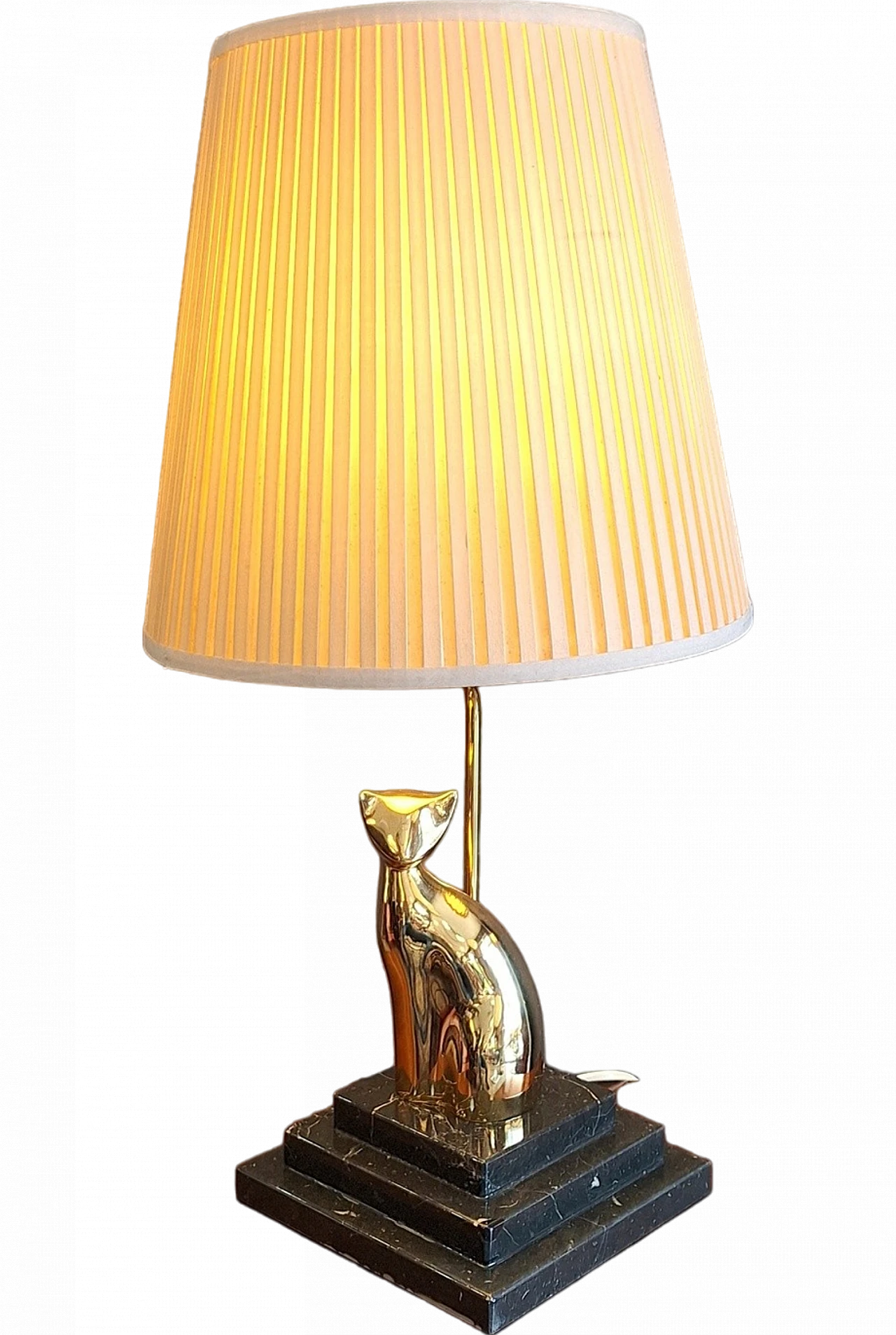 Hollywood Regency brass table lamp with cat, 1970s 8