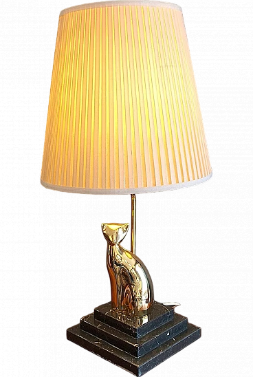 Hollywood Regency brass table lamp with cat, 1970s