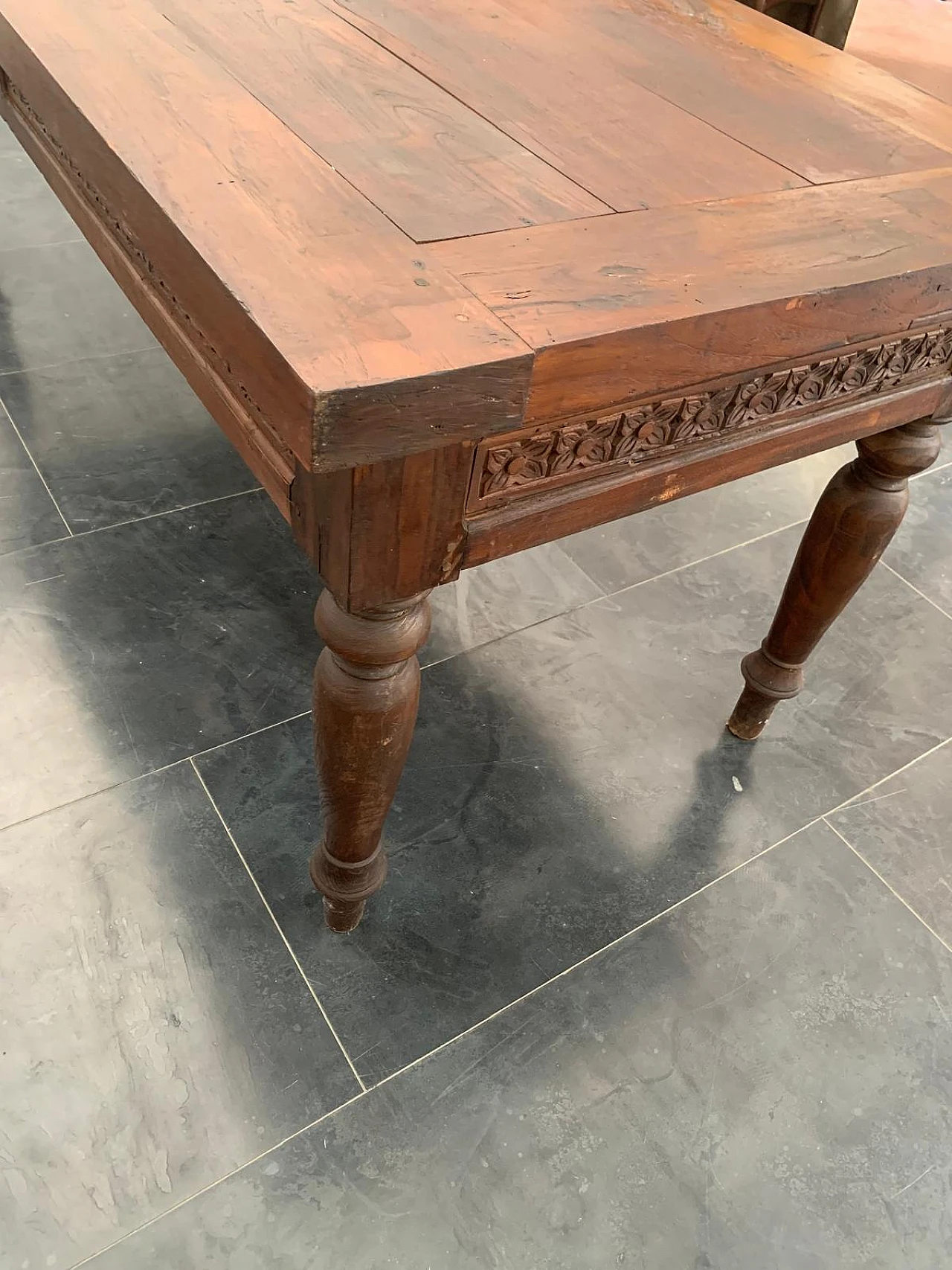 Teak desk with carved profile & two side drawers, 19th century 9