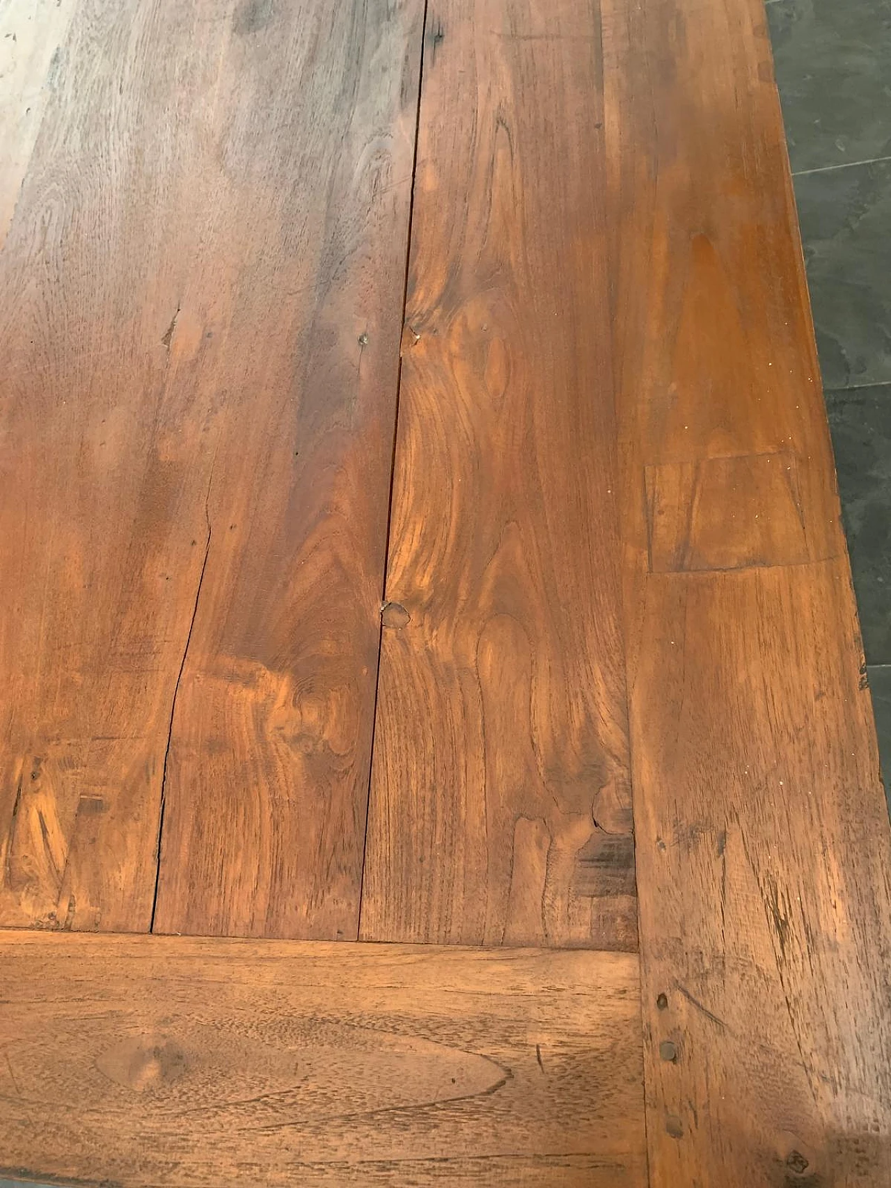 Teak desk with carved profile & two side drawers, 19th century 13