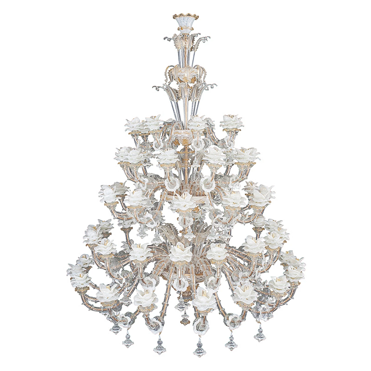 Rezzonico style chandelier in glass with floral & leaf motifs, 1940s 1