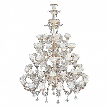 Rezzonico style chandelier in glass with floral & leaf motifs, 1940s