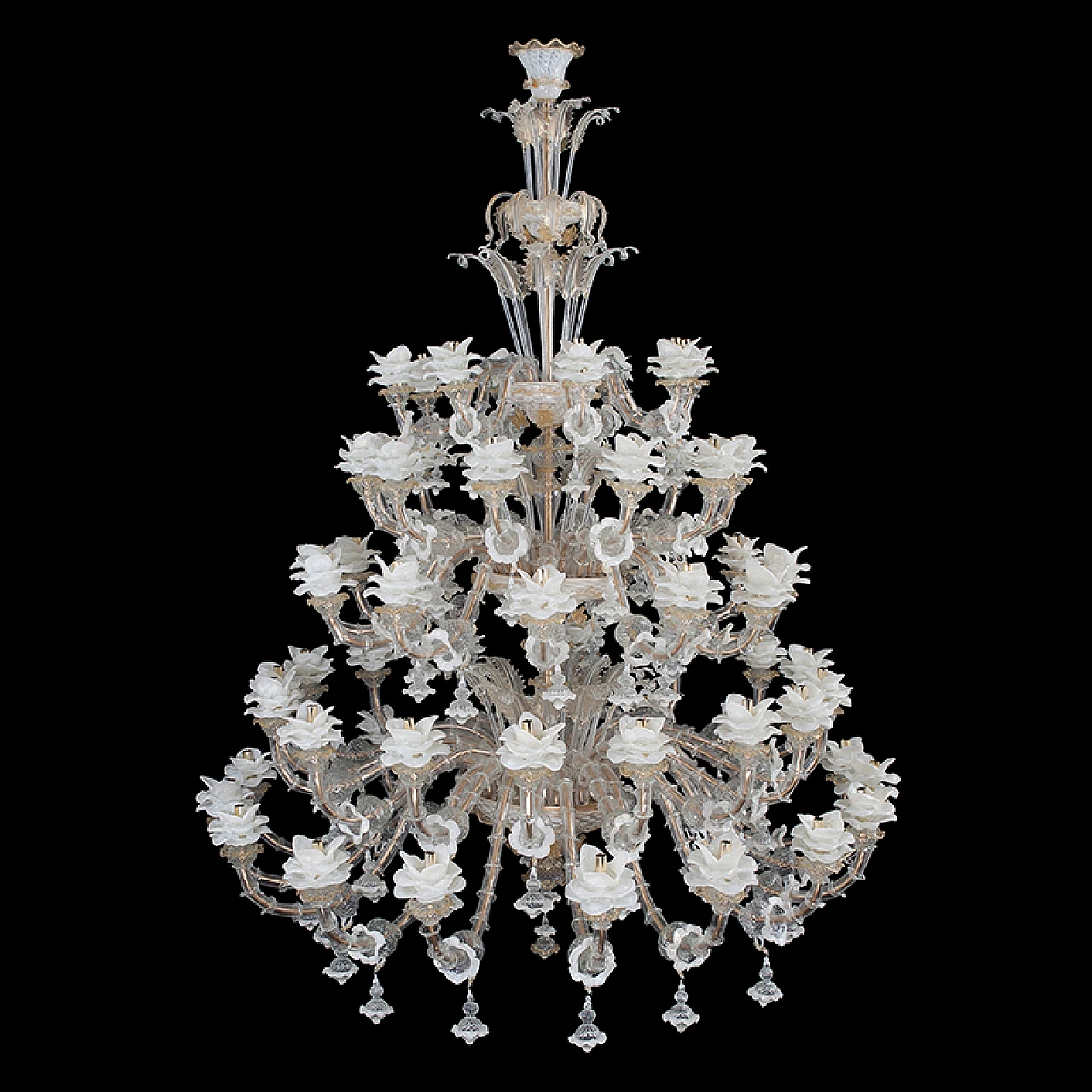 Rezzonico style chandelier in glass with floral & leaf motifs, 1940s 2