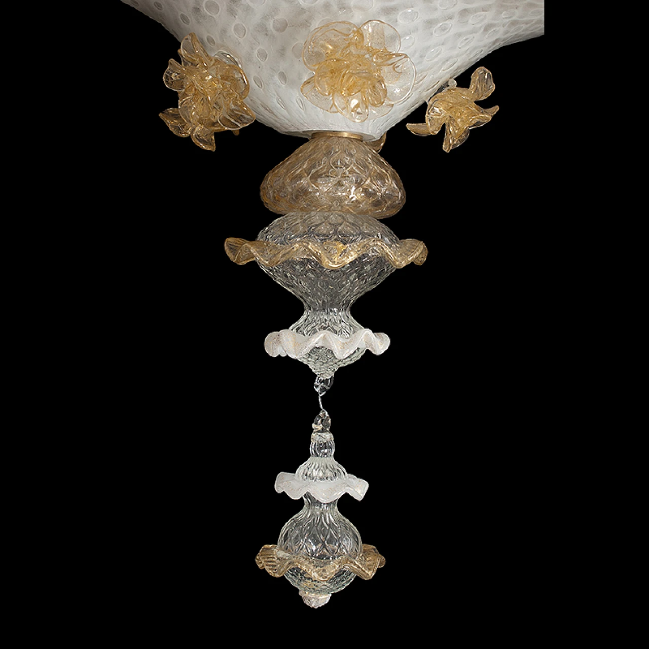 Rezzonico style chandelier in glass with floral & leaf motifs, 1940s 3