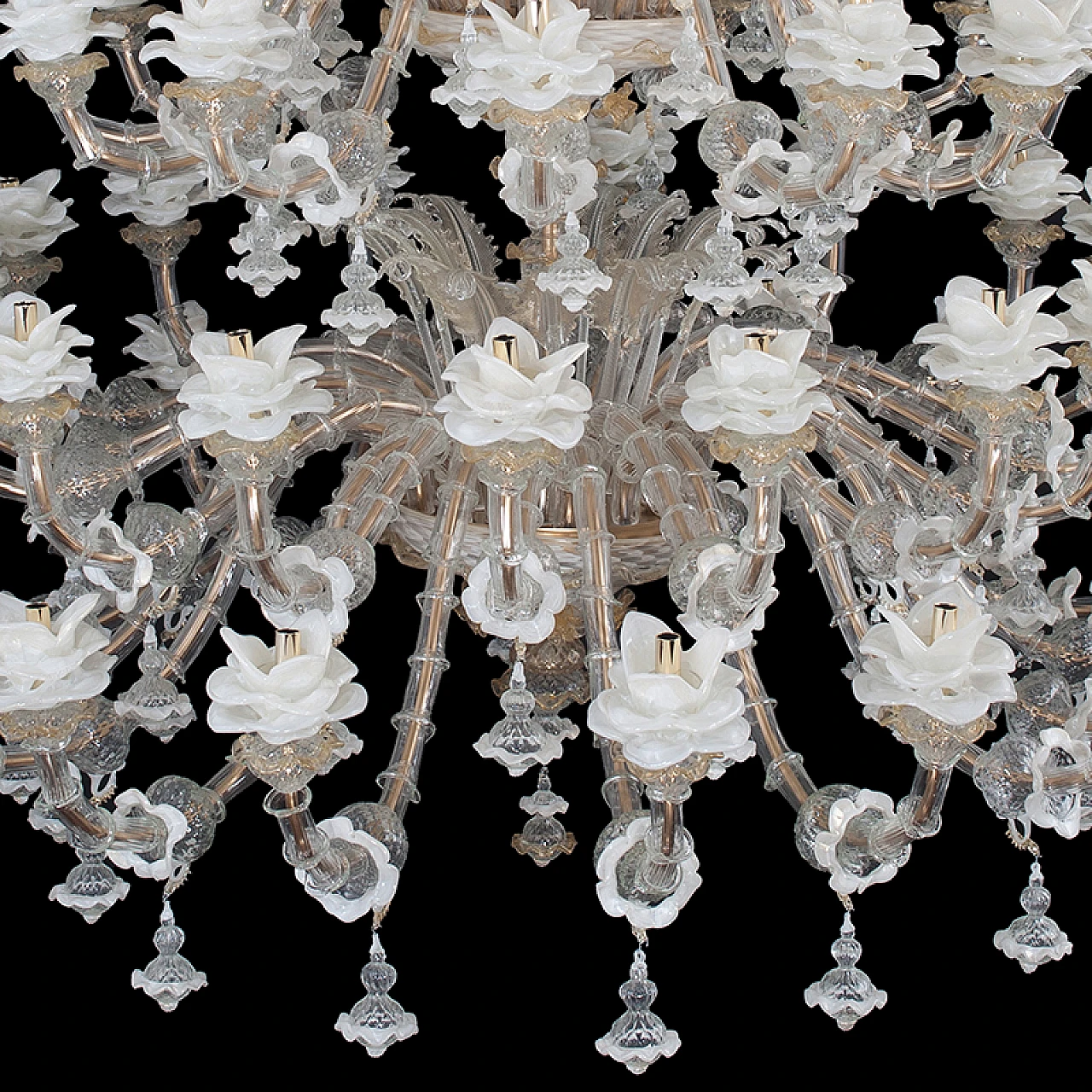 Rezzonico style chandelier in glass with floral & leaf motifs, 1940s 5