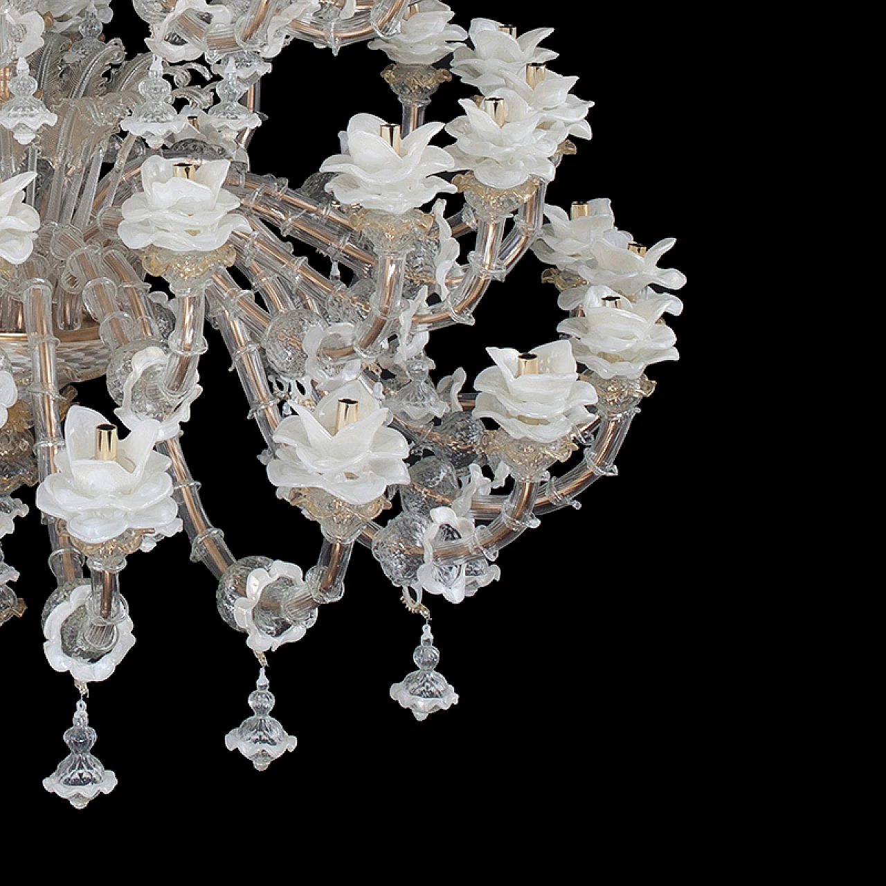 Rezzonico style chandelier in glass with floral & leaf motifs, 1940s 6