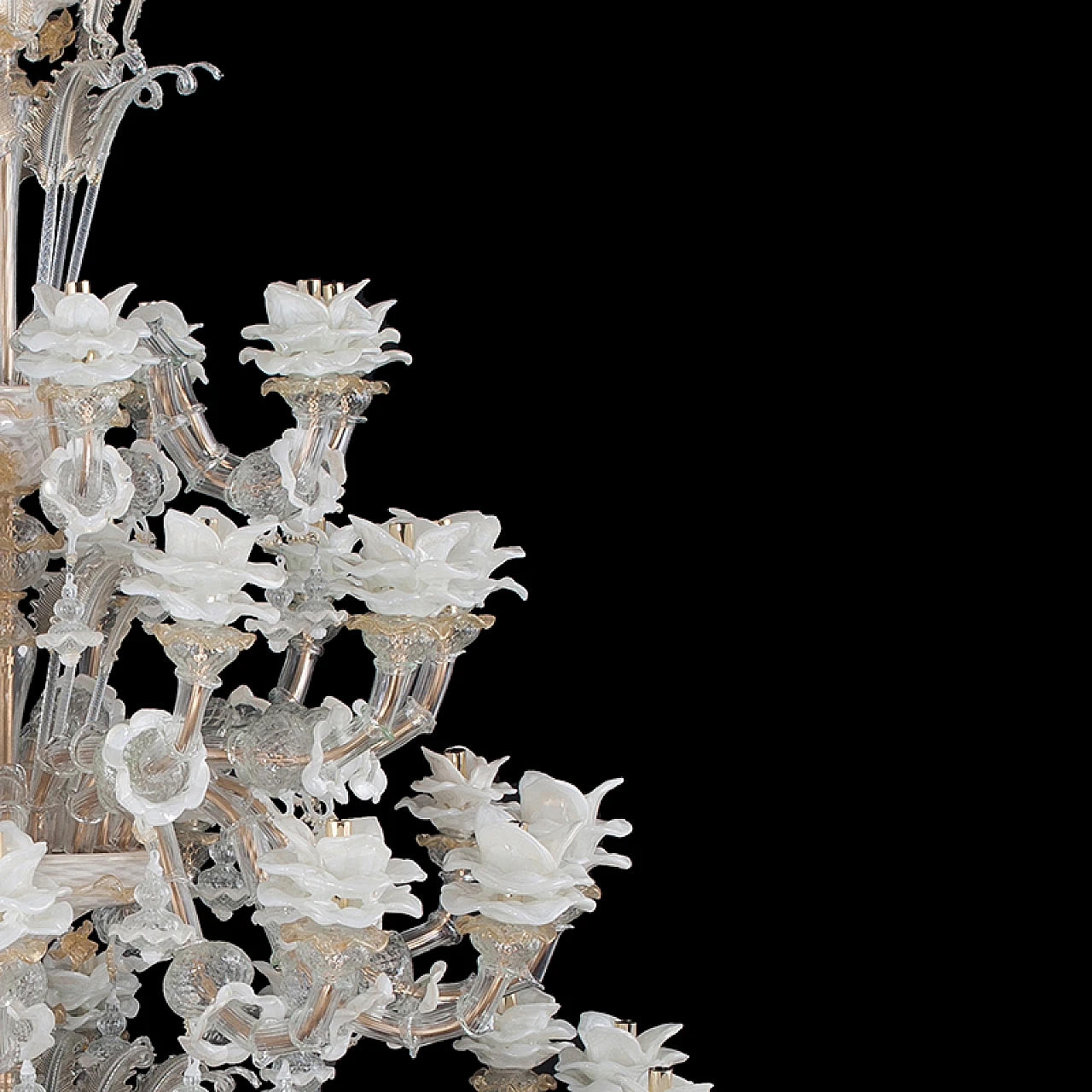 Rezzonico style chandelier in glass with floral & leaf motifs, 1940s 7