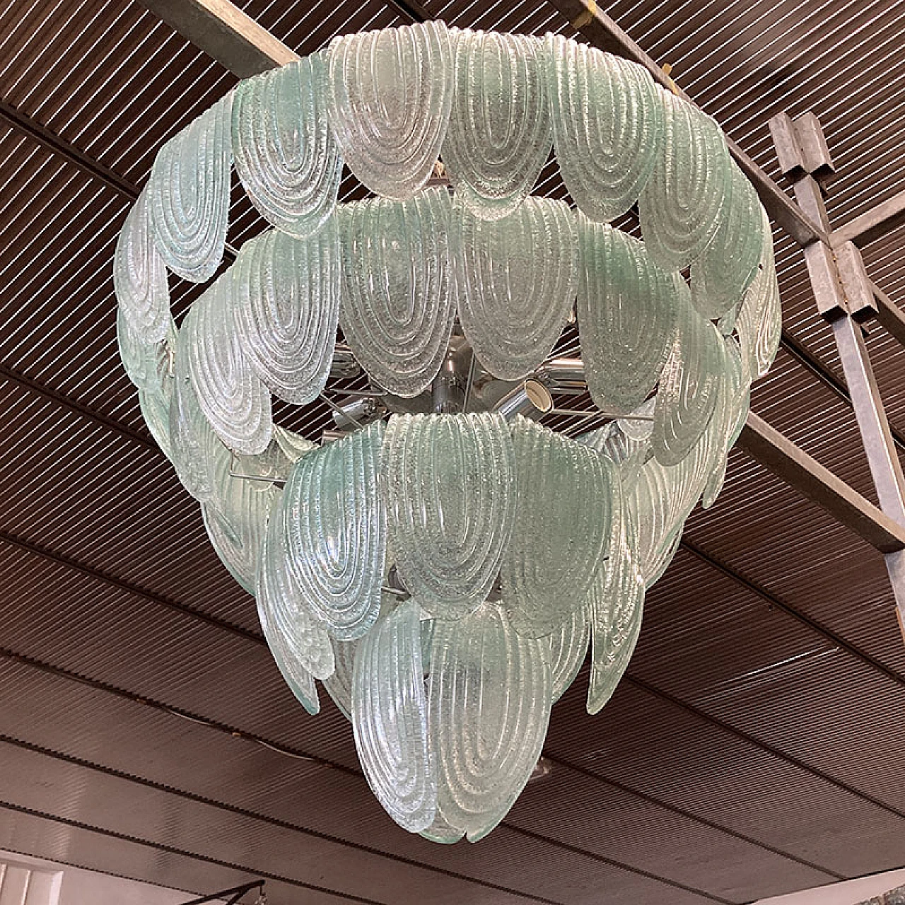 Green Murano glass ceiling lamp with metal structure, 1920s 1