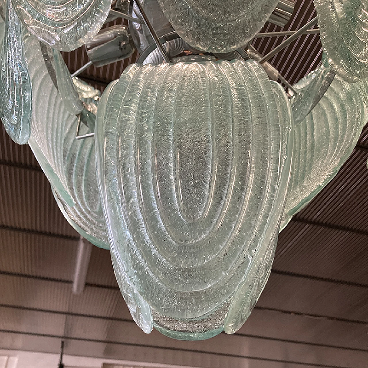 Green Murano glass ceiling lamp with metal structure, 1920s 5