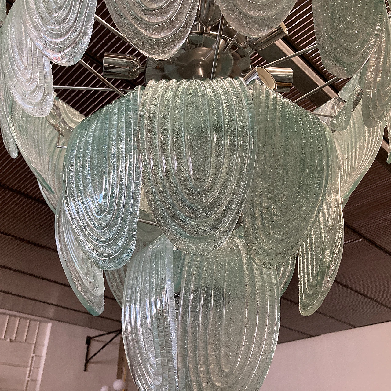 Green Murano glass ceiling lamp with metal structure, 1920s 6