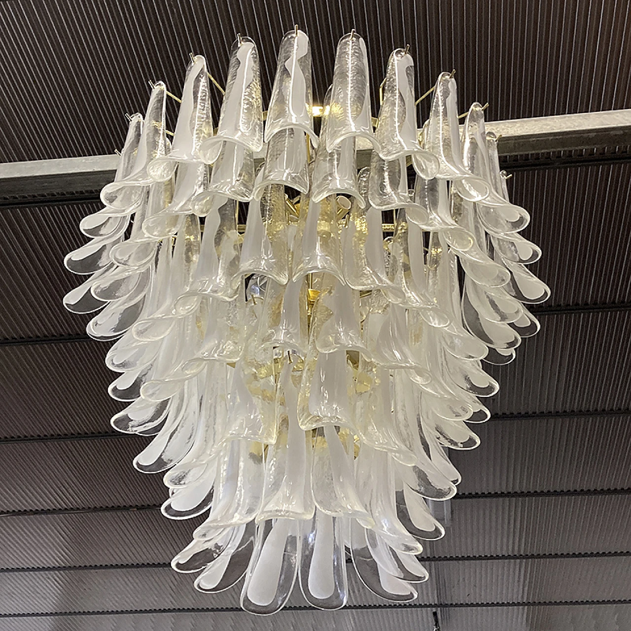 18-Light chandelier in brass & white Murano glass, 1920s 2