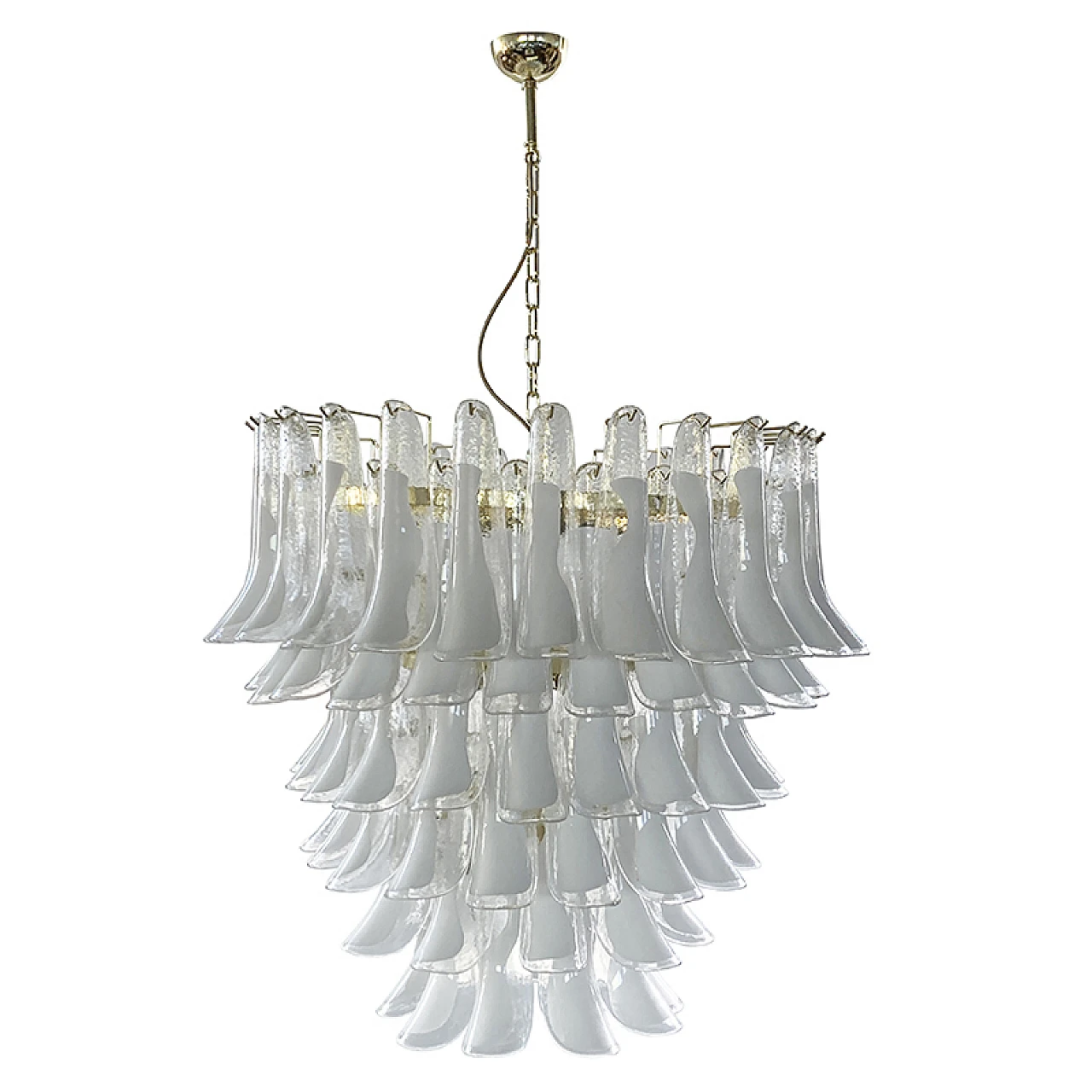 18-Light chandelier in brass & white Murano glass, 1920s 4