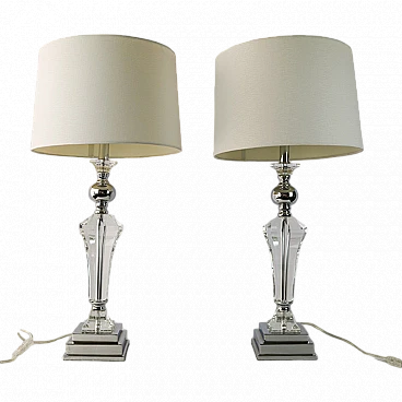 Pair of table lamps in Murano glass and steel, 1980s