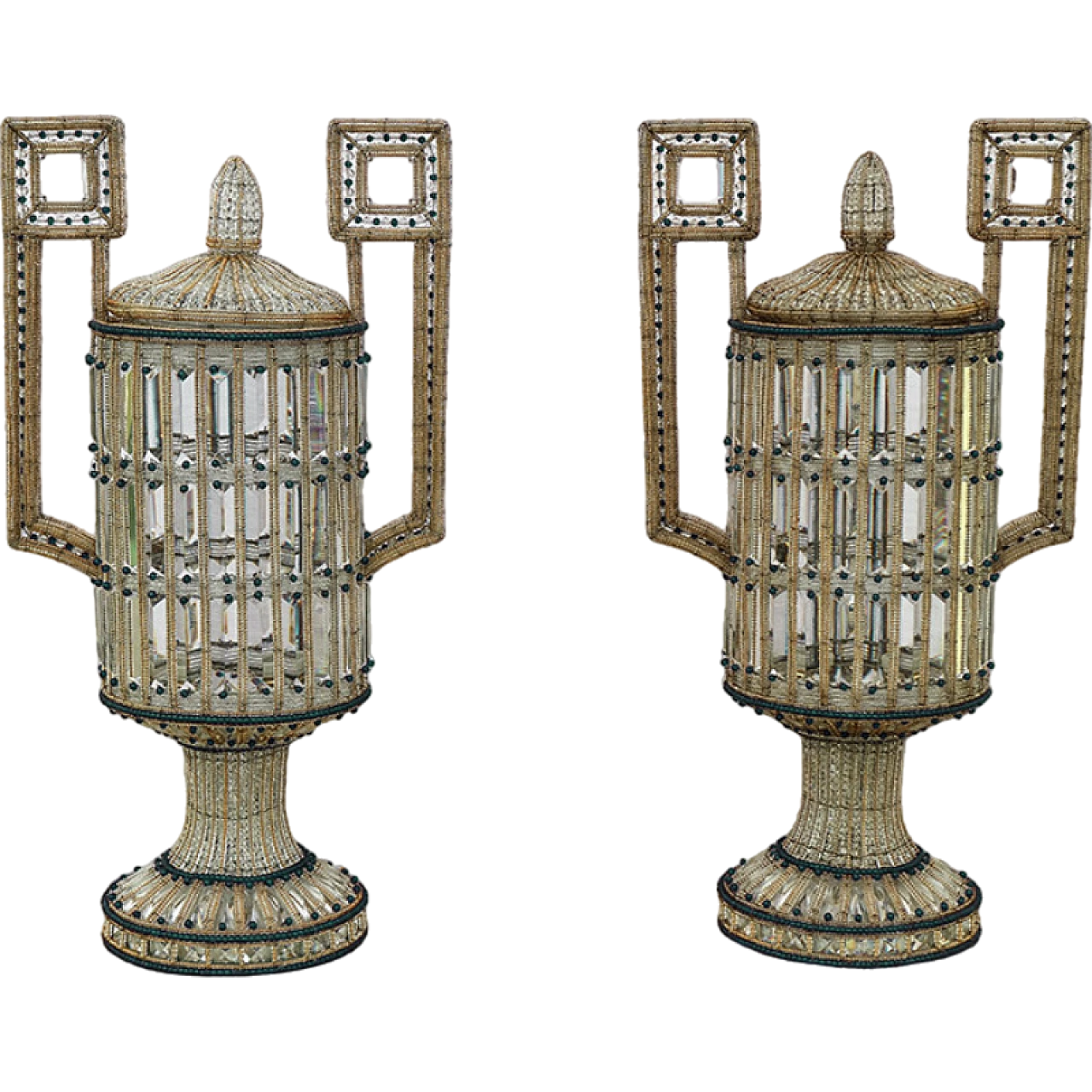 Pair of Art Déco table lamps in glass & metal, 1940s 6