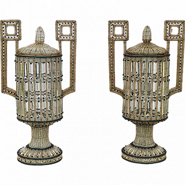 Pair of Art Déco table lamps in glass & metal, 1940s