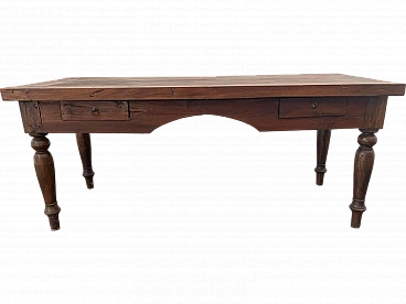 Teak desk with carved profile & two side drawers, 19th century