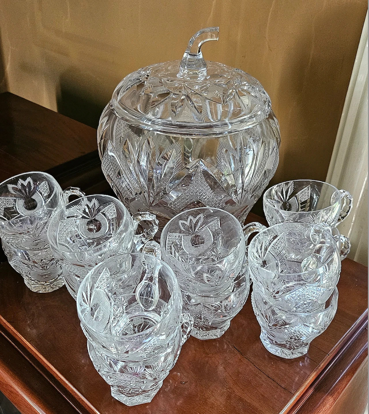 Bohemia crystal punch service, early 20th century 4