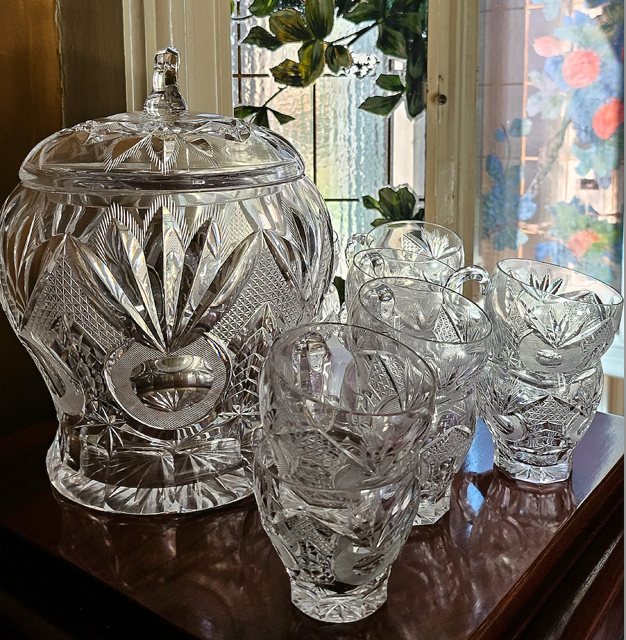 Bohemia crystal punch service, early 20th century 6