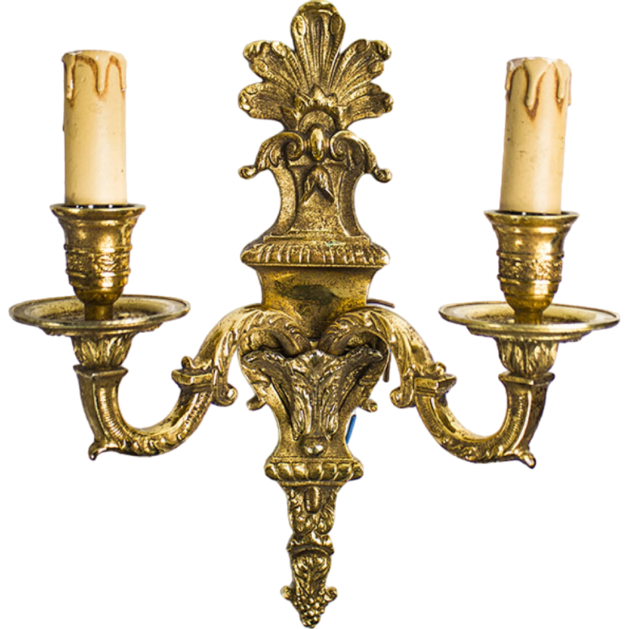 Pair of golden brass wall sconces in Baroque style, 1950s 10