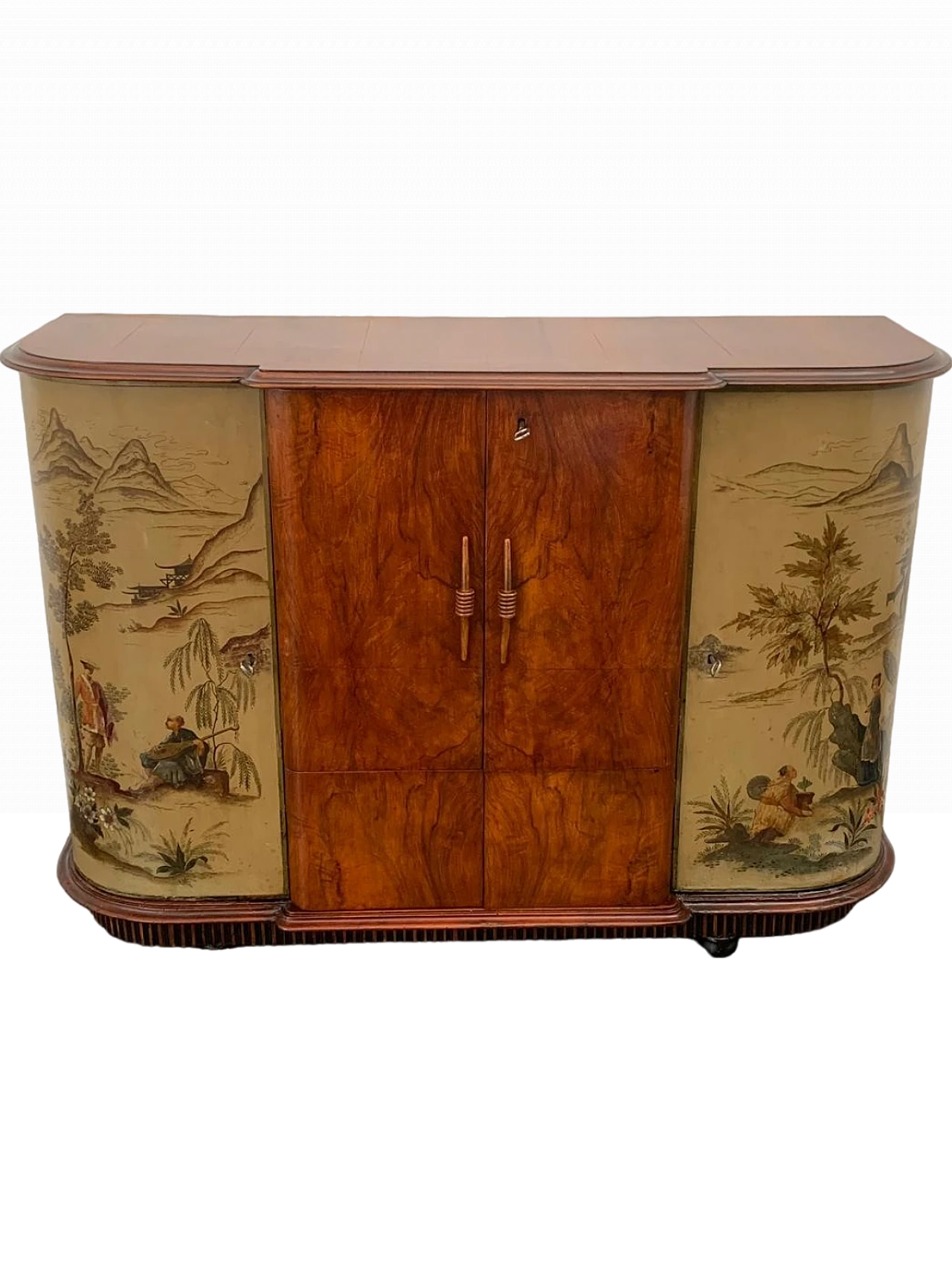 Art Déco bar cabinet in walnut feather & chinoiserie lacquer, 1920s 13