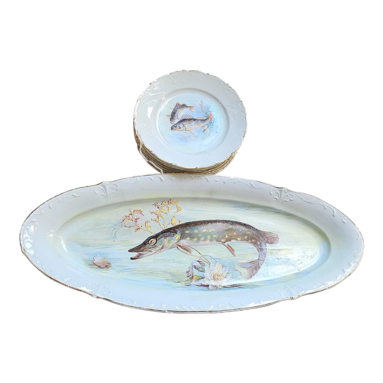 Porcelain dinner fish set by Aich Karlsbad, late 19th century 9