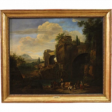 Attributed to F. Zuccarelli, Landscape, oil on canvas, 18th century